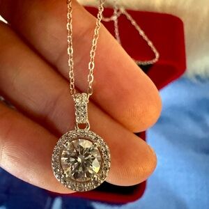 1 CT Moissanite pendant on sterling silver necklace, chain 16”long +2” extra